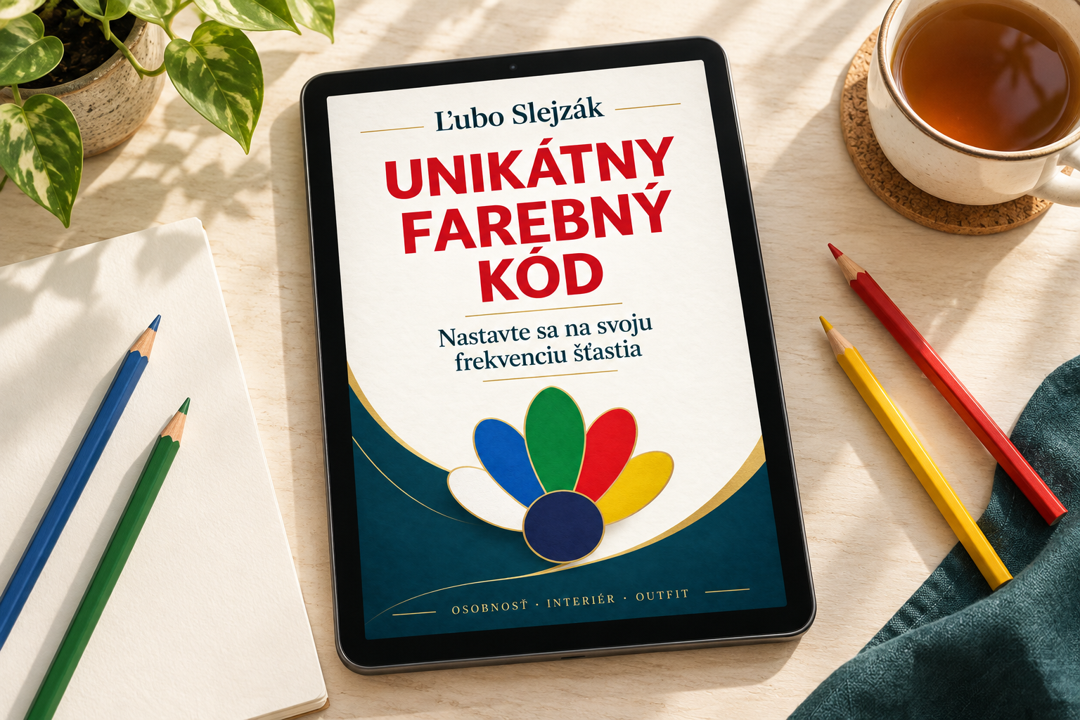 E-book v tvorivom prostredí s farbami